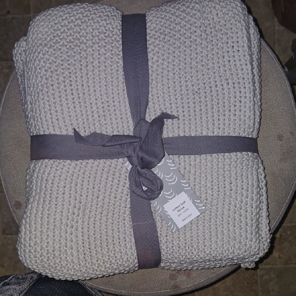 West Elm Cotton Knit Throw in Dark Gray